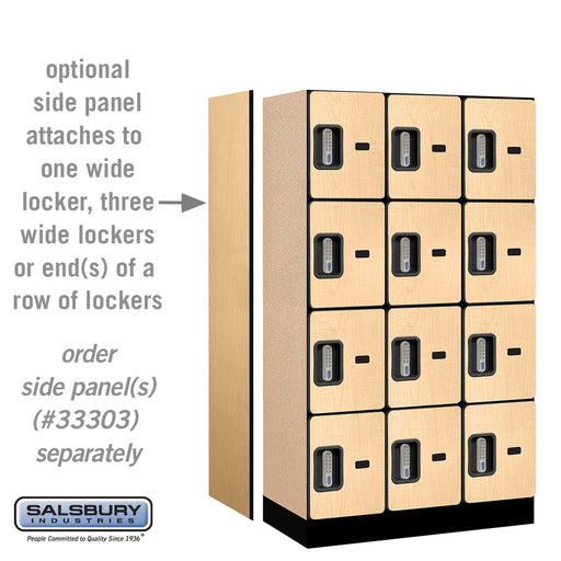 Salsbury 12" Wide Four Tier Designer Wood Locker - 3 Wide - 5 Feet High - 18 Inches Deep - Maple - Silver Electronic Locks - Sweatfully