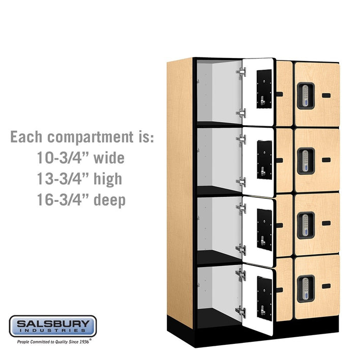 Salsbury 12" Wide Four Tier Designer Wood Locker - 3 Wide - 5 Feet High - 18 Inches Deep - Maple - Silver Electronic Locks - Sweatfully