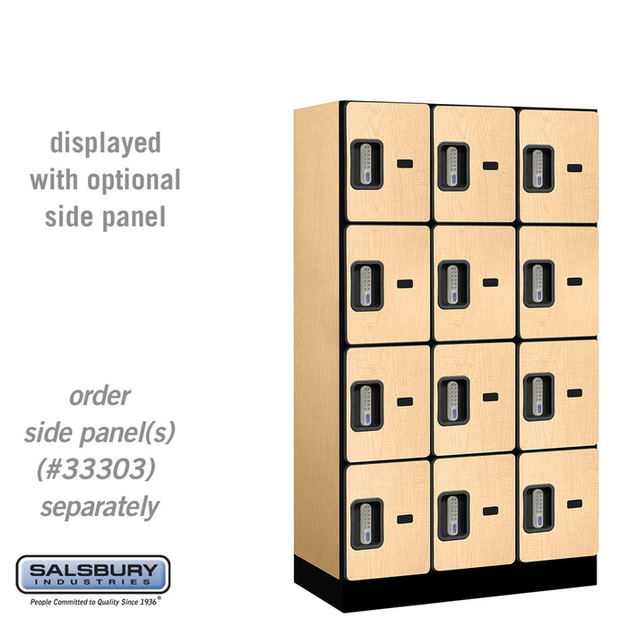 Salsbury 12" Wide Four Tier Designer Wood Locker - 3 Wide - 5 Feet High - 18 Inches Deep - Maple - Silver Electronic Locks - Sweatfully