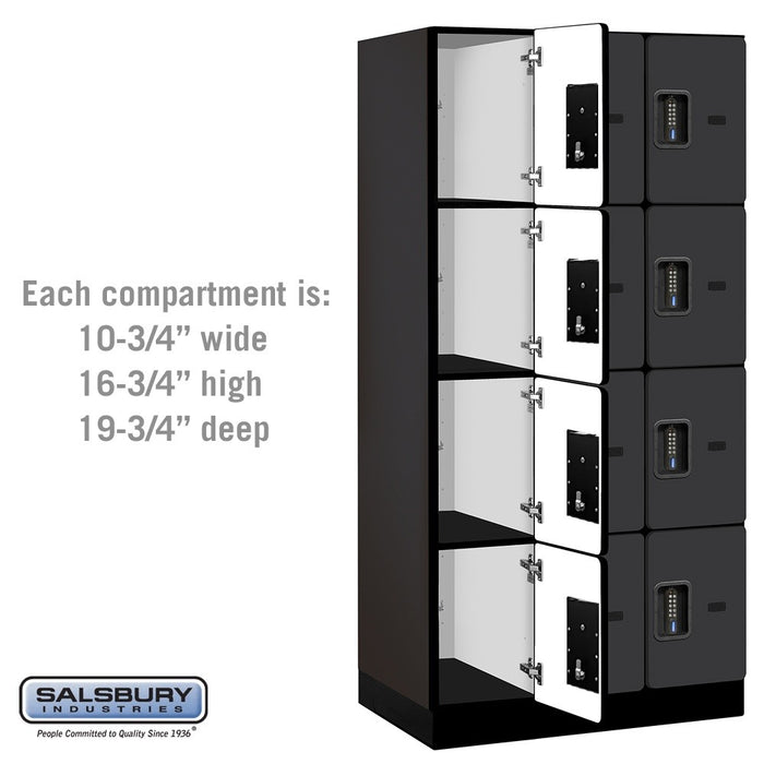 Salsbury 12" Wide Four Tier Designer Wood Locker - 3 Wide - 6 Feet High - 21 Inches Deep - Black - Black Electronic Locks - Sweatfully