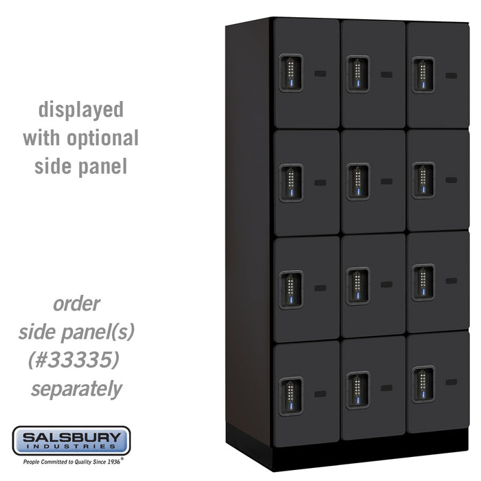 Salsbury 12" Wide Four Tier Designer Wood Locker - 3 Wide - 6 Feet High - 21 Inches Deep - Black - Black Electronic Locks - Sweatfully