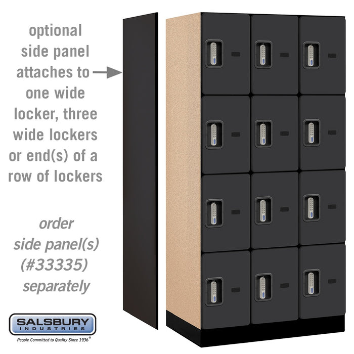 Salsbury 12" Wide Four Tier Designer Wood Locker - 3 Wide - 6 Feet High - 21 Inches Deep - Black - Silver Electronic Locks - Sweatfully