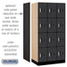 Salsbury 12" Wide Four Tier Designer Wood Locker - 3 Wide - 6 Feet High - 21 Inches Deep - Black - Silver Electronic Locks - Sweatfully