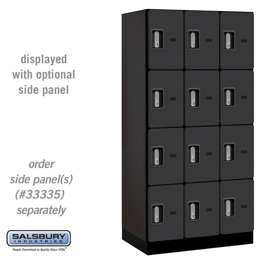 Salsbury 12" Wide Four Tier Designer Wood Locker - 3 Wide - 6 Feet High - 21 Inches Deep - Black - Silver Electronic Locks - Sweatfully
