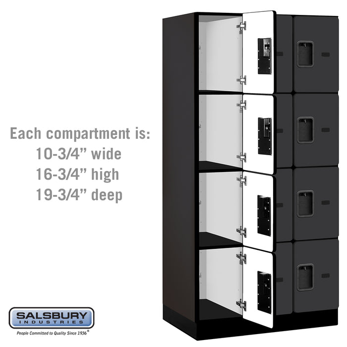 Salsbury 12" Wide Four Tier Designer Wood Locker - 3 Wide - 6 Feet High - 21 Inches Deep - Black - Hasps - Sweatfully