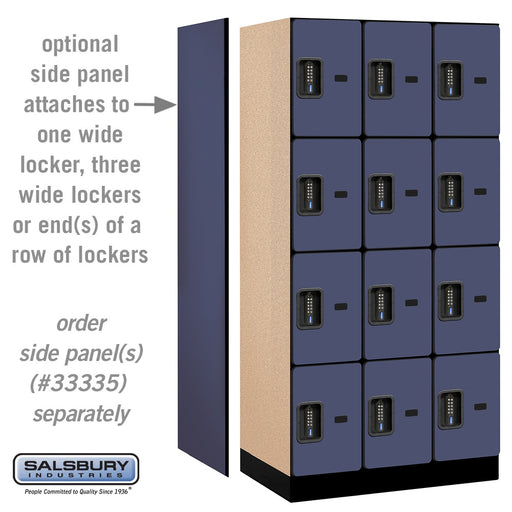 Salsbury 12" Wide Four Tier Designer Wood Locker - 3 Wide - 6 Feet High - 21 Inches Deep - Blue - Black Electronic Locks - Sweatfully