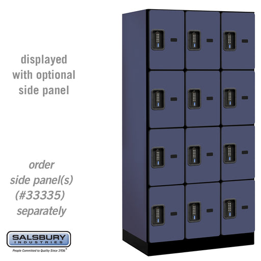 Salsbury 12" Wide Four Tier Designer Wood Locker - 3 Wide - 6 Feet High - 21 Inches Deep - Blue - Black Electronic Locks - Sweatfully