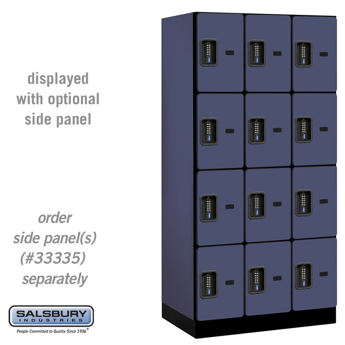 Salsbury 12" Wide Four Tier Designer Wood Locker - 3 Wide - 6 Feet High - 21 Inches Deep - Blue - Black Electronic Locks - Sweatfully