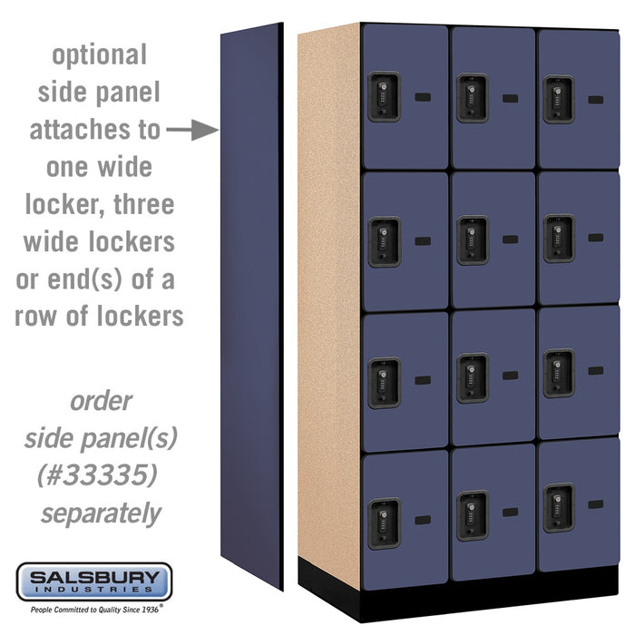 Salsbury 12" Wide Four Tier Designer Wood Locker - 3 Wide - 6 Feet High - 21 Inches Deep - Blue - Black Resettable Combination Locks - Sweatfully