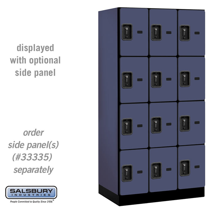 Salsbury 12" Wide Four Tier Designer Wood Locker - 3 Wide - 6 Feet High - 21 Inches Deep - Blue - Black Resettable Combination Locks - Sweatfully
