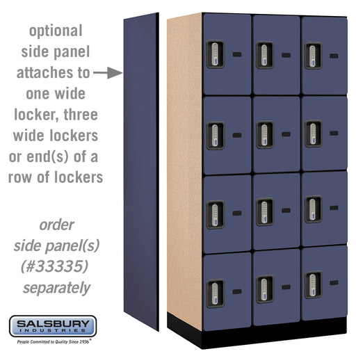 Salsbury 12" Wide Four Tier Designer Wood Locker - 3 Wide - 6 Feet High - 21 Inches Deep - Blue - Silver Electronic Locks - Sweatfully