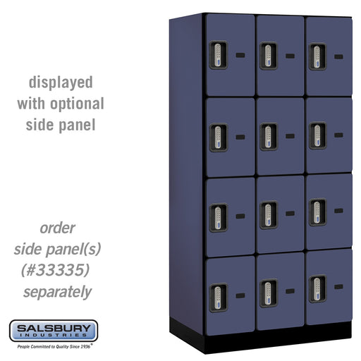 Salsbury 12" Wide Four Tier Designer Wood Locker - 3 Wide - 6 Feet High - 21 Inches Deep - Blue - Silver Electronic Locks - Sweatfully