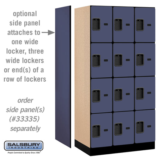 Salsbury 12" Wide Four Tier Designer Wood Locker - 3 Wide - 6 Feet High - 21 Inches Deep - Blue - Hasps - Sweatfully