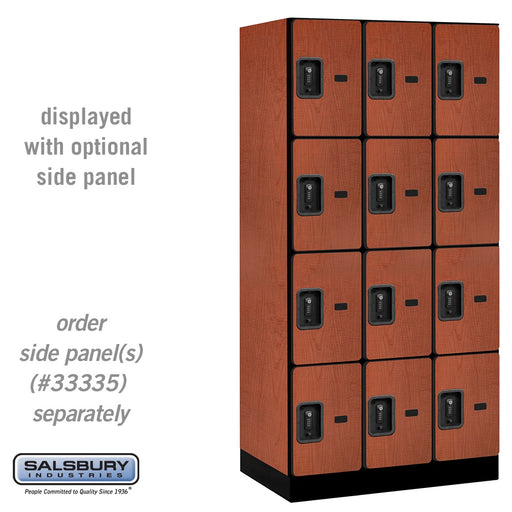 Salsbury 12" Wide Four Tier Designer Wood Locker - 3 Wide - 6 Feet High - 21 Inches Deep - Cherry - Black Resettable Combination Locks - Sweatfully