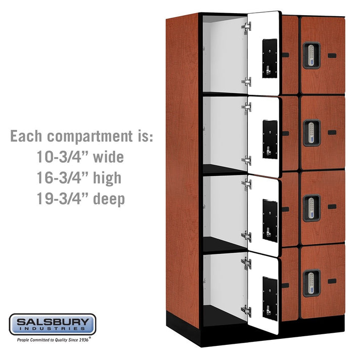 Salsbury 12" Wide Four Tier Designer Wood Locker - 3 Wide - 6 Feet High - 21 Inches Deep - Cherry - Silver Electronic Locks - Sweatfully