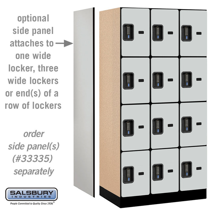 Salsbury 12" Wide Four Tier Designer Wood Locker - 3 Wide - 6 Feet High - 21 Inches Deep - Gray - Black Electronic Locks - Sweatfully