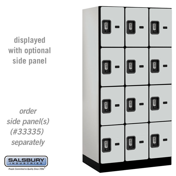 Salsbury 12" Wide Four Tier Designer Wood Locker - 3 Wide - 6 Feet High - 21 Inches Deep - Gray - Silver Resettable Combination Locks - Sweatfully