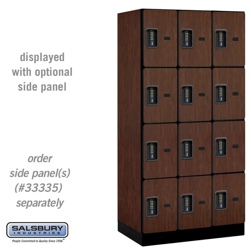 Salsbury 12" Wide Four Tier Designer Wood Locker - 3 Wide - 6 Feet High - 21 Inches Deep - Mahogany - Black Electronic Locks - Sweatfully