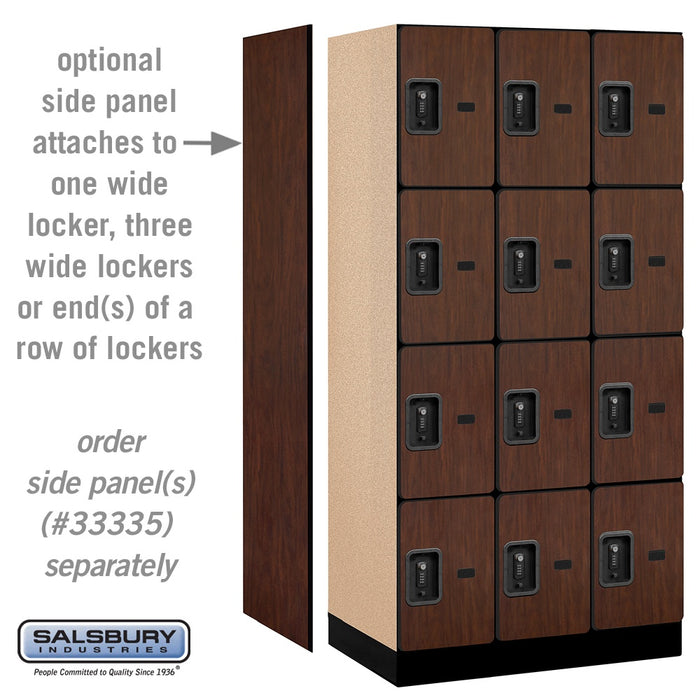 Salsbury 12" Wide Four Tier Designer Wood Locker - 3 Wide - 6 Feet High - 21 Inches Deep - Mahogany - Black Resettable Combination Locks - Sweatfully