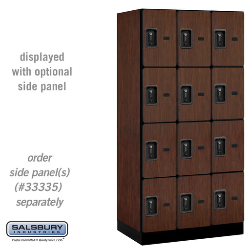 Salsbury 12" Wide Four Tier Designer Wood Locker - 3 Wide - 6 Feet High - 21 Inches Deep - Mahogany - Black Resettable Combination Locks - Sweatfully