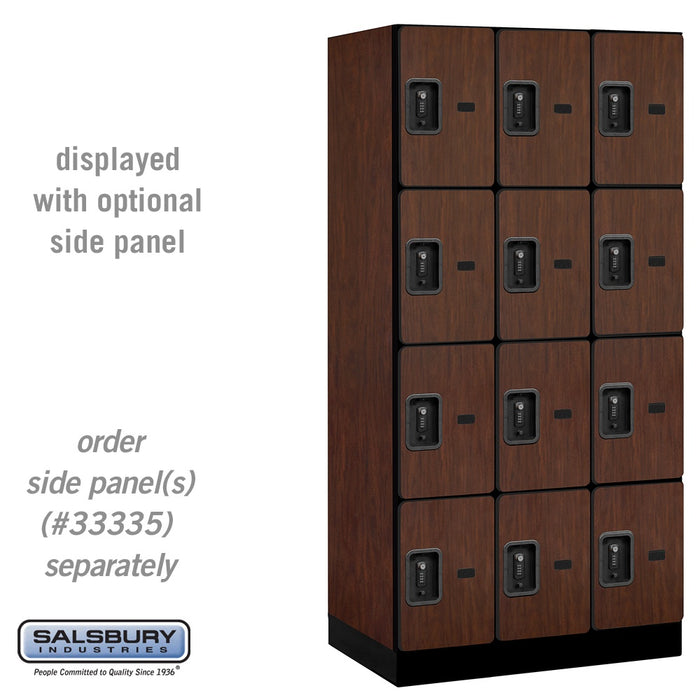Salsbury 12" Wide Four Tier Designer Wood Locker - 3 Wide - 6 Feet High - 21 Inches Deep - Mahogany - Black Resettable Combination Locks - Sweatfully