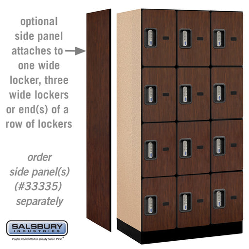 Salsbury 12" Wide Four Tier Designer Wood Locker - 3 Wide - 6 Feet High - 21 Inches Deep - Mahogany - Silver Electronic Locks - Sweatfully