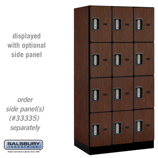 Salsbury 12" Wide Four Tier Designer Wood Locker - 3 Wide - 6 Feet High - 21 Inches Deep - Mahogany - Silver Electronic Locks - Sweatfully