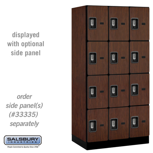 Salsbury 12" Wide Four Tier Designer Wood Locker - 3 Wide - 6 Feet High - 21 Inches Deep - Mahogany - Silver Resettable Combination Locks - Sweatfully