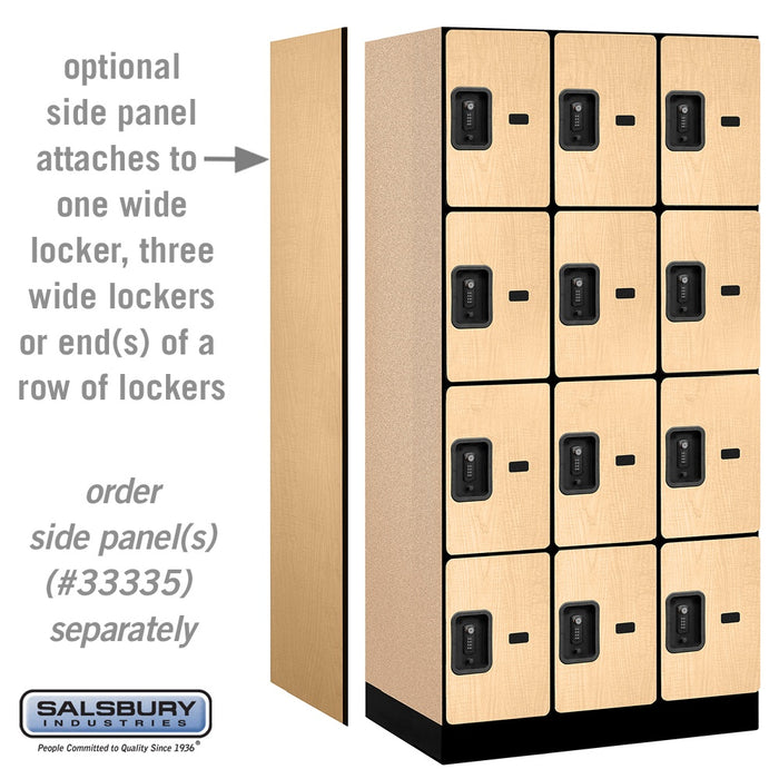 Salsbury 12" Wide Four Tier Designer Wood Locker - 3 Wide - 6 Feet High - 21 Inches Deep - Maple - Black Resettable Combination Locks - Sweatfully
