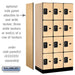 Salsbury 12" Wide Four Tier Designer Wood Locker - 3 Wide - 6 Feet High - 21 Inches Deep - Maple - Black Resettable Combination Locks - Sweatfully