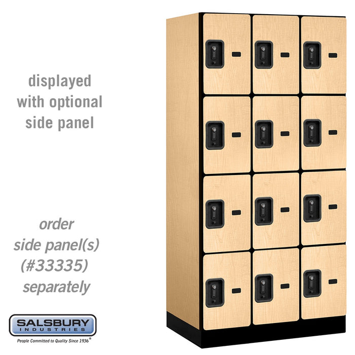 Salsbury 12" Wide Four Tier Designer Wood Locker - 3 Wide - 6 Feet High - 21 Inches Deep - Maple - Black Resettable Combination Locks - Sweatfully