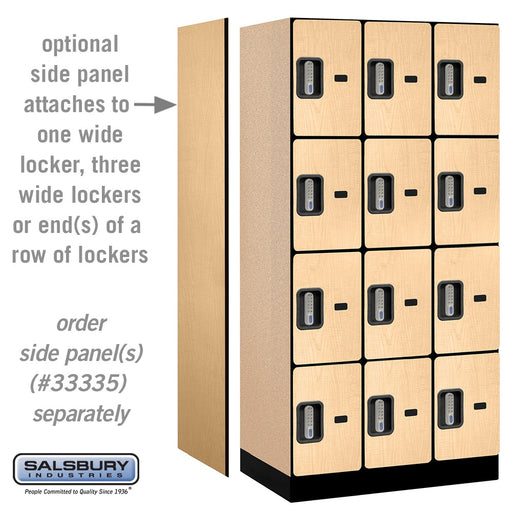 Salsbury 12" Wide Four Tier Designer Wood Locker - 3 Wide - 6 Feet High - 21 Inches Deep - Maple - Silver Electronic Locks - Sweatfully
