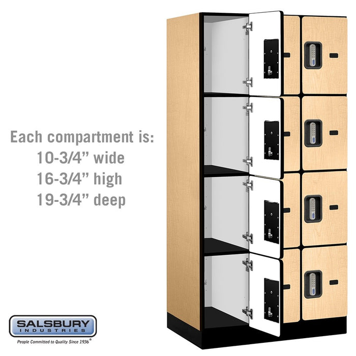 Salsbury 12" Wide Four Tier Designer Wood Locker - 3 Wide - 6 Feet High - 21 Inches Deep - Maple - Silver Electronic Locks - Sweatfully