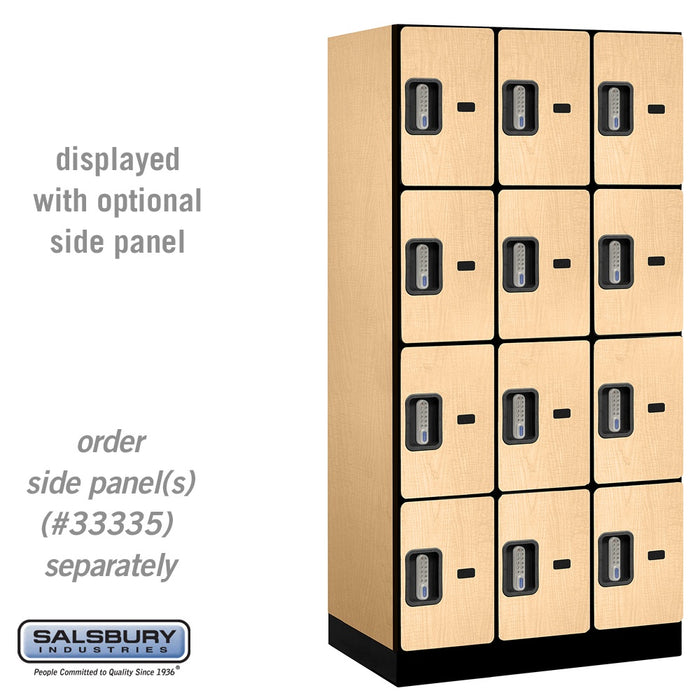 Salsbury 12" Wide Four Tier Designer Wood Locker - 3 Wide - 6 Feet High - 21 Inches Deep - Maple - Silver Electronic Locks - Sweatfully