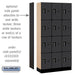 Salsbury 12" Wide Four Tier Designer Wood Locker - 3 Wide - 6 Feet High - 15 Inches Deep - Black - Black Electronic Locks - Sweatfully