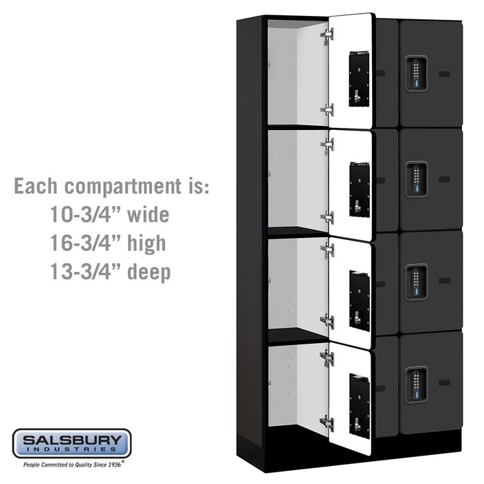 Salsbury 12" Wide Four Tier Designer Wood Locker - 3 Wide - 6 Feet High - 15 Inches Deep - Black - Black Electronic Locks - Sweatfully