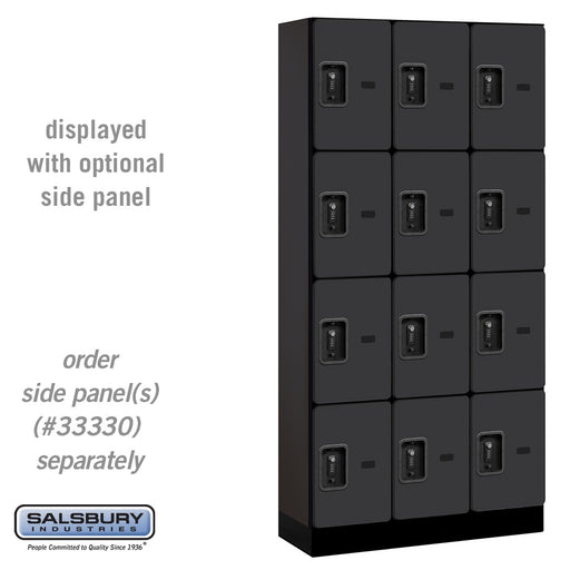 Salsbury 12" Wide Four Tier Designer Wood Locker - 3 Wide - 6 Feet High - 15 Inches Deep - Black - Black Resettable Combination Locks - Sweatfully