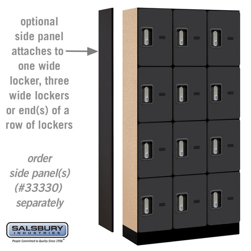 Salsbury 12" Wide Four Tier Designer Wood Locker - 3 Wide - 6 Feet High - 15 Inches Deep - Black - Silver Electronic Locks - Sweatfully