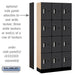 Salsbury 12" Wide Four Tier Designer Wood Locker - 3 Wide - 6 Feet High - 15 Inches Deep - Black - Silver Electronic Locks - Sweatfully
