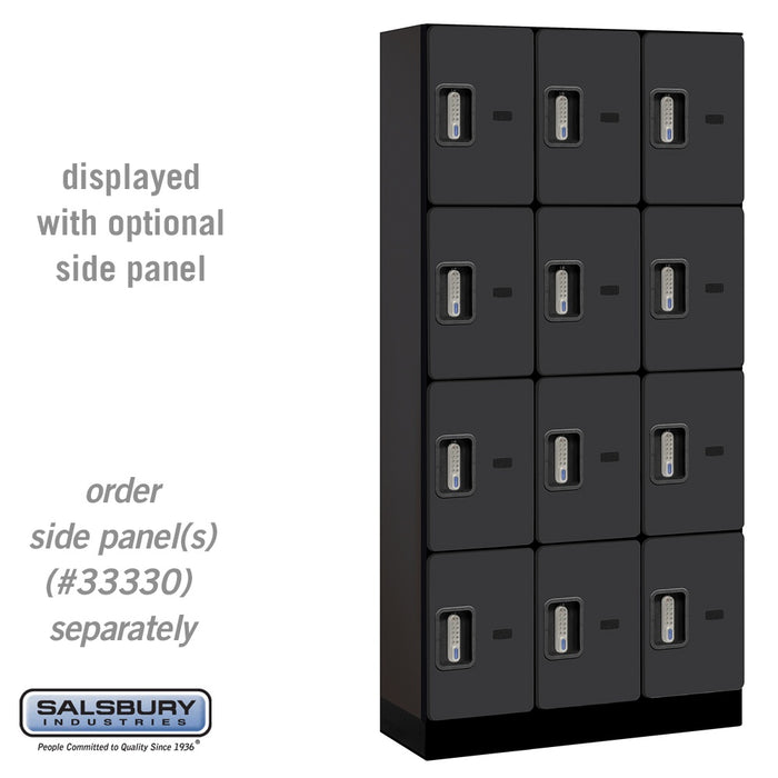 Salsbury 12" Wide Four Tier Designer Wood Locker - 3 Wide - 6 Feet High - 15 Inches Deep - Black - Silver Electronic Locks - Sweatfully