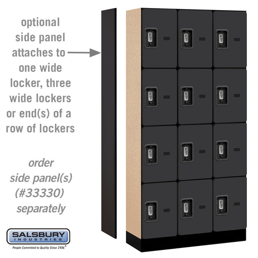 Salsbury 12" Wide Four Tier Designer Wood Locker - 3 Wide - 6 Feet High - 15 Inches Deep - Black - Silver Resettable Combination Locks - Sweatfully