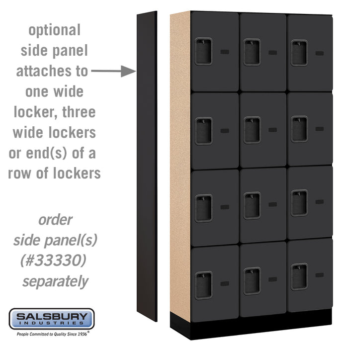 Salsbury 12" Wide Four Tier Designer Wood Locker - 3 Wide - 6 Feet High - 15 Inches Deep - Black - Hasps - Sweatfully