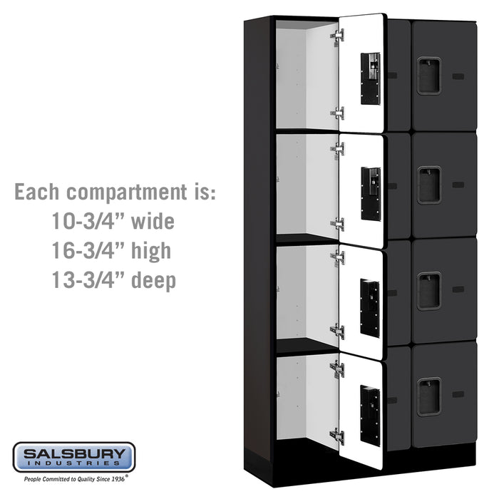 Salsbury 12" Wide Four Tier Designer Wood Locker - 3 Wide - 6 Feet High - 15 Inches Deep - Black - Hasps - Sweatfully