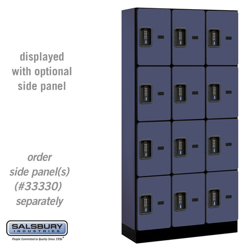 Salsbury 12" Wide Four Tier Designer Wood Locker - 3 Wide - 6 Feet High - 15 Inches Deep - Blue - Black Electronic Locks - Sweatfully