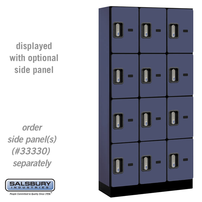 Salsbury 12" Wide Four Tier Designer Wood Locker - 3 Wide - 6 Feet High - 15 Inches Deep - Blue - Silver Electronic Locks - Sweatfully