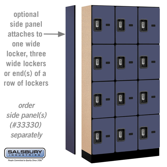 Salsbury 12" Wide Four Tier Designer Wood Locker - 3 Wide - 6 Feet High - 15 Inches Deep - Blue - Silver Resettable Combination Locks - Sweatfully