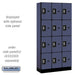 Salsbury 12" Wide Four Tier Designer Wood Locker - 3 Wide - 6 Feet High - 15 Inches Deep - Blue - Silver Resettable Combination Locks - Sweatfully