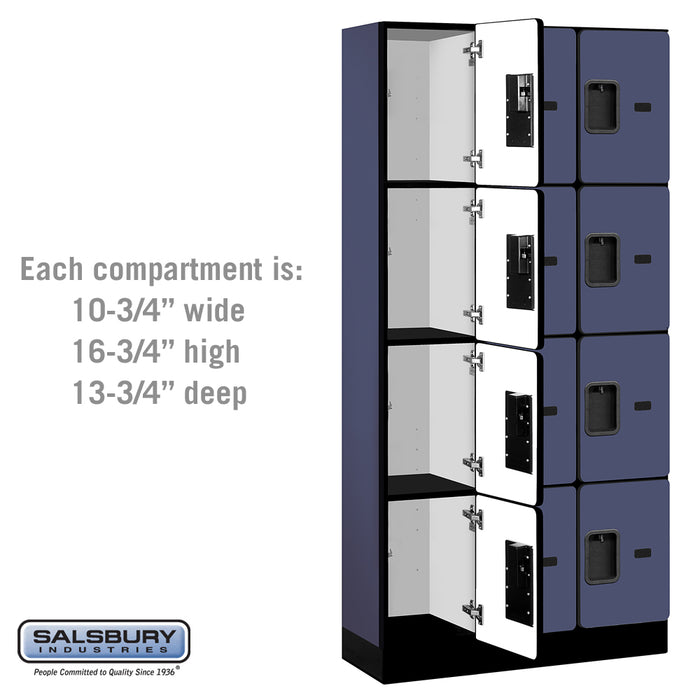 Salsbury 12" Wide Four Tier Designer Wood Locker - 3 Wide - 6 Feet High - 15 Inches Deep - Blue - Hasps - Sweatfully