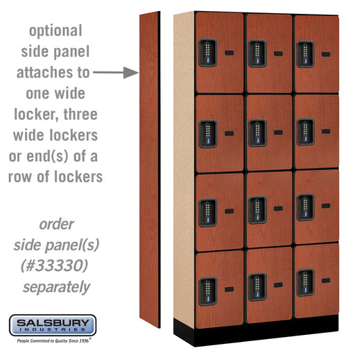Salsbury 12" Wide Four Tier Designer Wood Locker - 3 Wide - 6 Feet High - 15 Inches Deep - Cherry - Black Electronic Locks - Sweatfully