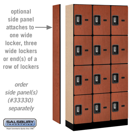 Salsbury 12" Wide Four Tier Designer Wood Locker - 3 Wide - 6 Feet High - 15 Inches Deep - Cherry - Silver Resettable Combination Locks - Sweatfully